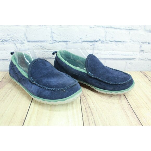 LL Bean Blue Suede Fleece Lined Mountain Moccasin Slippers Slip-On Size 9 M - Picture 3 of 9